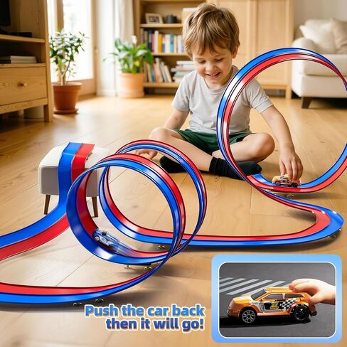 15 Ft Flexible Race Track Set for Kids 3 4 5 6 7 8 Years Old, Race Car Ramp Track with 2 Small Cars, Portable Car Track for Toddlers 3-8, Birthday Gifts for Boys Girls Ages 3+ in Kuwait