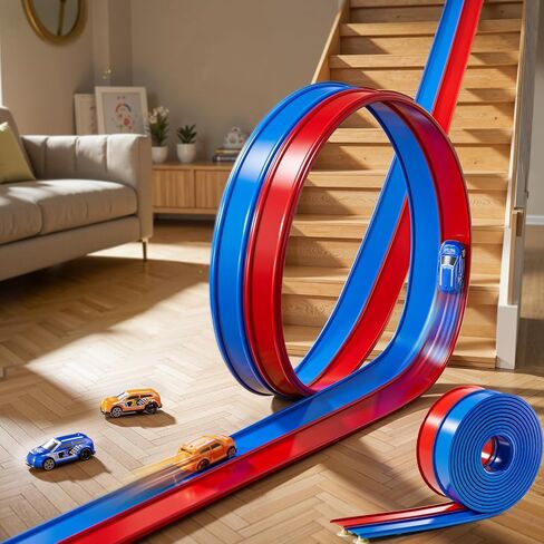 15 Ft Flexible Race Track Set for Kids 3 4 5 6 7 8 Years Old, Race Car Ramp Track with 2 Small Cars, Portable Car Track for Toddlers 3-8, Birthday Gifts for Boys Girls Ages 3+ in Kuwait