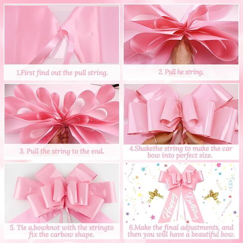 Lukinuo Pink Big Happy Birthday Car Bow 30 Inch Giant Gift Wrapping Bow for Large Gift Car Birthday Decoration in Kuwait