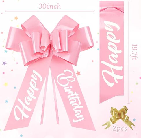 Lukinuo Pink Big Happy Birthday Car Bow 30 Inch Giant Gift Wrapping Bow for Large Gift Car Birthday Decoration in Kuwait