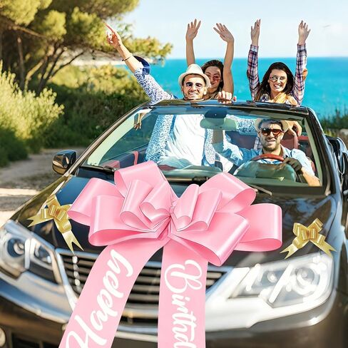 Lukinuo Pink Big Happy Birthday Car Bow 30 Inch Giant Gift Wrapping Bow for Large Gift Car Birthday Decoration in Kuwait