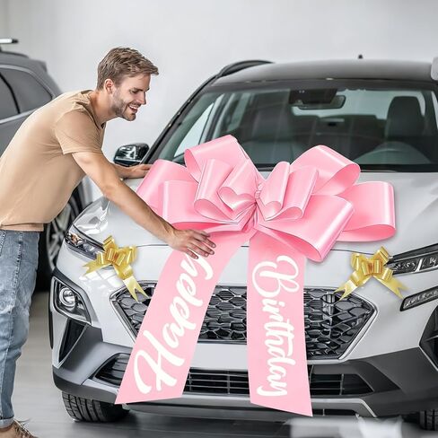 Lukinuo Pink Big Happy Birthday Car Bow 30 Inch Giant Gift Wrapping Bow for Large Gift Car Birthday Decoration in Kuwait