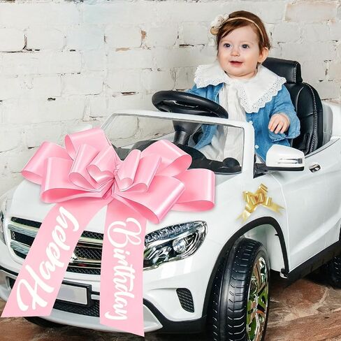 Lukinuo Pink Big Happy Birthday Car Bow 30 Inch Giant Gift Wrapping Bow for Large Gift Car Birthday Decoration in Kuwait