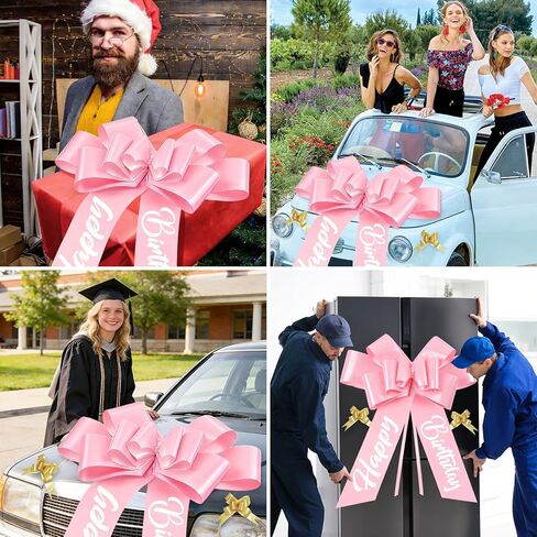Lukinuo Pink Big Happy Birthday Car Bow 30 Inch Giant Gift Wrapping Bow for Large Gift Car Birthday Decoration in Kuwait