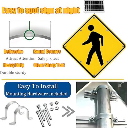 Flashing Solar LED Pedestrian Crossing Sign - Durable Aluminum Traffic Warning Sign, IP65 Waterproof Road Safety Indicator for Streets and Crosswalks in Kuwait