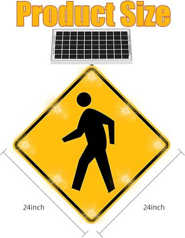 Flashing Solar LED Pedestrian Crossing Sign - Durable Aluminum Traffic Warning Sign, IP65 Waterproof Road Safety Indicator for Streets and Crosswalks in Kuwait