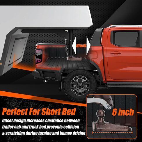 6" Offset Gooseneck Ball Hitch Extender, Square Base Gooseneck Ball, Extra Cab & Trailer Clearance for Short Bed Trucks, Heavy Duty Reinforcing Ribs Structure, 4PCS Anti-tilt PU Washer Included in Saudi Arabia