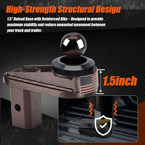 6" Offset Gooseneck Ball Hitch Extender, Square Base Gooseneck Ball, Extra Cab & Trailer Clearance for Short Bed Trucks, Heavy Duty Reinforcing Ribs Structure, 4PCS Anti-tilt PU Washer Included in Saudi Arabia
