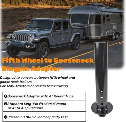 5th Wheel to Gooseneck Adapter with 2" Kingpin, Rated 30,000 lbs, Fit for Semi-Tractor with 4" Round Tube Mustrod in Kuwait