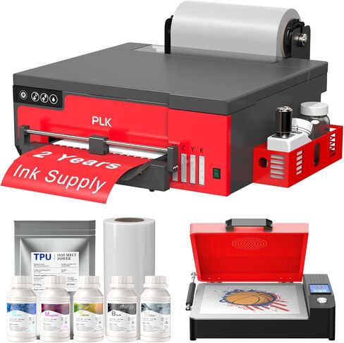 طابعة PLK A4 DTF مع رأس طباعة XP600، وحدة تغذية الورق واللفائف، قاطعة أفلام مدمجة، ترقية آلة الطابعة L8058 DTF مع نظام تحريك الحبر الأبيض، نقل 100% للطباعة بنفسك مع حزمة الفرن in Kuwait