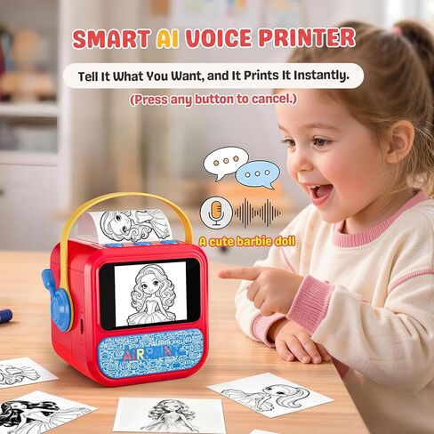 Sticker Printer AI Box Toy for Kids, HD AI Voice Story Printer, Portable Thermal Printer with 2.4inch Display, 6 Modes, Cancel Function for Home, Office, Study & DIY Projects, 6 Rolls Paper Included in Kuwait