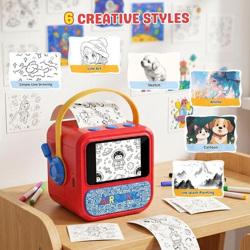 Sticker Printer AI Box Toy for Kids, HD AI Voice Story Printer, Portable Thermal Printer with 2.4inch Display, 6 Modes, Cancel Function for Home, Office, Study & DIY Projects, 6 Rolls Paper Included in Kuwait