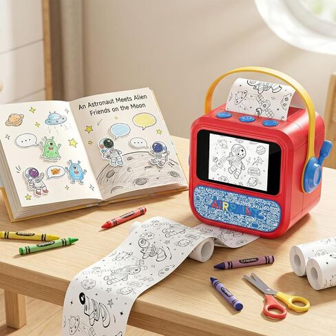 Sticker Printer AI Box Toy for Kids, HD AI Voice Story Printer, Portable Thermal Printer with 2.4inch Display, 6 Modes, Cancel Function for Home, Office, Study & DIY Projects, 6 Rolls Paper Included in Kuwait