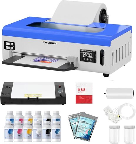 PUNEHOD A4 DTF Printer, L800 DTF Transfer Printing Machine, 8.3" Width Direct to Film Printer with White Ink Circulation, DIY Print for Dark and Light Clothing (A4+Oven+Double Consumable) in Kuwait