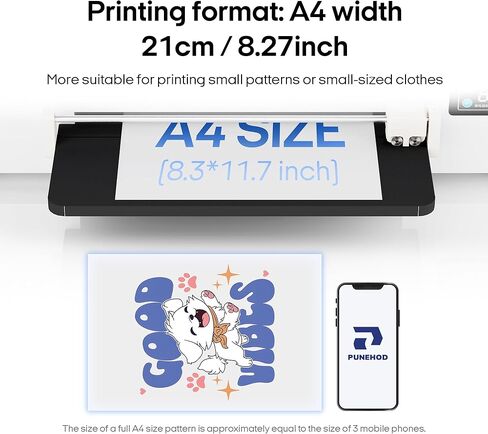PUNEHOD A4 DTF Printer, L800 DTF Transfer Printing Machine, 8.3" Width Direct to Film Printer with White Ink Circulation, DIY Print for Dark and Light Clothing (A4+Oven+Double Consumable) in Kuwait