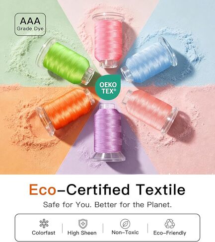 خيط تطريز بوليستر بدرجة AAA، 50 لونًا، 40 واط، 550 ياردة لكل منها، [أعلى قوة وخالية من الوبر] طقم خيوط آلة تطريز حريري ناعم متوافق مع المغني والأخ والجانوم والمزيد in Kuwait