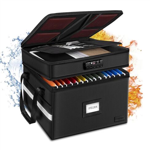 ETRONIK Fireproof Document Box with Lock, 2 Layer File Cabinet Organizer with 5 Tab Inserts, Portable Office Collapsible File Storage with Reflective Strip for Hanging Letter, Legal Size Folder in Kuwait
