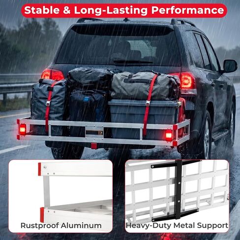 Aluminum Cargo Carrier, Hitch Mount Luggage Basket with 9" High Side Rails, 5/8" Pin, Straps & Reflectors, Heavy Duty Cargo Basket Fits 2" Receiver for SUV & Truck, 500 lbs Capacity in Kuwait