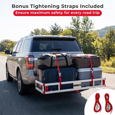 Aluminum Cargo Carrier, Hitch Mount Luggage Basket with 9" High Side Rails, 5/8" Pin, Straps & Reflectors, Heavy Duty Cargo Basket Fits 2" Receiver for SUV & Truck, 500 lbs Capacity in Kuwait