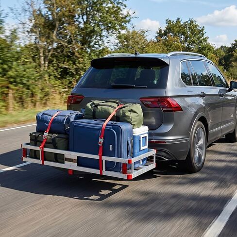 Aluminum Cargo Carrier, Hitch Mount Luggage Basket with 9" High Side Rails, 5/8" Pin, Straps & Reflectors, Heavy Duty Cargo Basket Fits 2" Receiver for SUV & Truck, 500 lbs Capacity in Kuwait