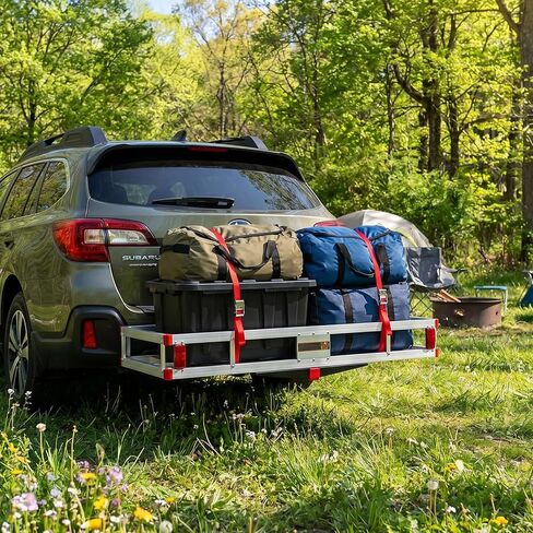 Aluminum Cargo Carrier, Hitch Mount Luggage Basket with 9" High Side Rails, 5/8" Pin, Straps & Reflectors, Heavy Duty Cargo Basket Fits 2" Receiver for SUV & Truck, 500 lbs Capacity in Kuwait