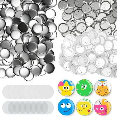 200 Sets 58mm/2.28 inch Button Supplies Button Parts for Buttons Maker Machine, 100 Pcs Plastic Backing Pins & 100 Pcs Iron Backing Pins, Including Metal Covers, Clear Films & Blank Papers in Kuwait