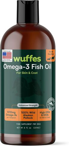زيت سلمون ألاسكا البري للكلاب من Wuffes - أحماض EPA وDHA الدهنية الطبيعية وأوميغا 3 للكلاب، بشرة صحية ومعطف، دعم مشترك، استجابة حساسية منخفضة - زيت سمك نقي 100% للحيوانات الأليفة - 8 أونصة in Saudi Arabia