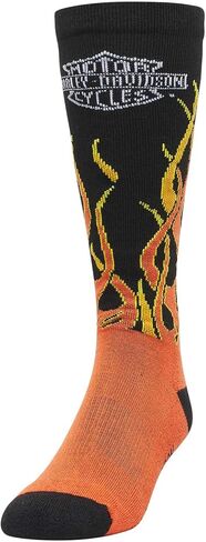 Harley-Davidson Men's Bar & Shield Flames Riding Mid-Calf Socks, Black/Orange in Kuwait