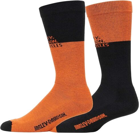 Harley-Davidson Men's 2-Pack Colorblocked Moisture Wicking Mid-Calf Socks,Orange in Kuwait