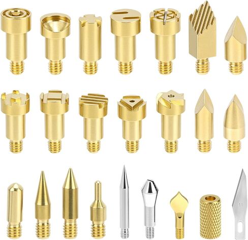 QWORK Pyrography Wood Burning Tips – 23Pcs Multifunctional Copper Crafting Set for Wood, Leather, and Cork Engraving in Kuwait