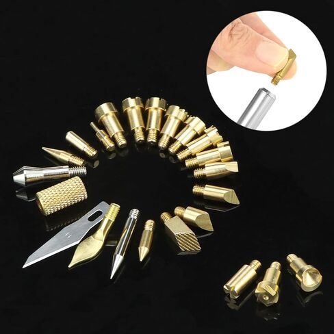 QWORK Pyrography Wood Burning Tips – 23Pcs Multifunctional Copper Crafting Set for Wood, Leather, and Cork Engraving in Kuwait