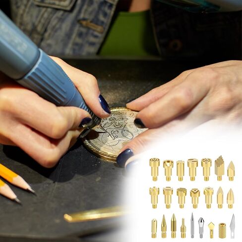 QWORK Pyrography Wood Burning Tips – 23Pcs Multifunctional Copper Crafting Set for Wood, Leather, and Cork Engraving in Kuwait