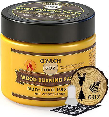 OYACH 6oz Wood Burning Paste Gel for Heat Gun,Scorch Burn Marker Tool,Wooden Burn Heat Painting with Squeegee &Test Stencil for DIY Wooden Crafts,Stencil Burning for Beginner Adult(Wood not Included) in Kuwait