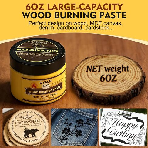 OYACH 6oz Wood Burning Paste Gel for Heat Gun,Scorch Burn Marker Tool,Wooden Burn Heat Painting with Squeegee &Test Stencil for DIY Wooden Crafts,Stencil Burning for Beginner Adult(Wood not Included) in Kuwait