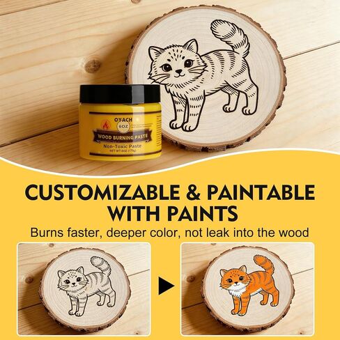 OYACH 6oz Wood Burning Paste Gel for Heat Gun,Scorch Burn Marker Tool,Wooden Burn Heat Painting with Squeegee &Test Stencil for DIY Wooden Crafts,Stencil Burning for Beginner Adult(Wood not Included) in Kuwait
