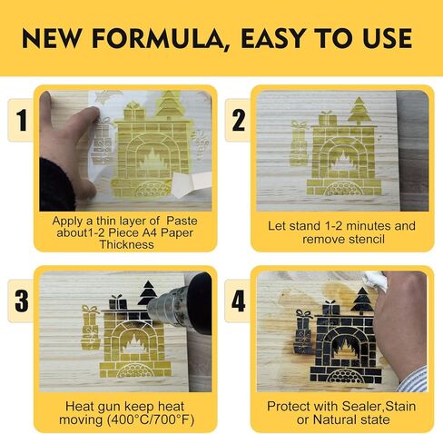 OYACH 6oz Wood Burning Paste Gel for Heat Gun,Scorch Burn Marker Tool,Wooden Burn Heat Painting with Squeegee &Test Stencil for DIY Wooden Crafts,Stencil Burning for Beginner Adult(Wood not Included) in Kuwait