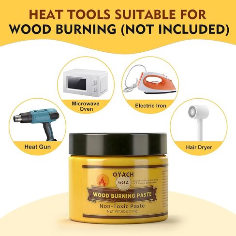 OYACH 6oz Wood Burning Paste Gel for Heat Gun,Scorch Burn Marker Tool,Wooden Burn Heat Painting with Squeegee &Test Stencil for DIY Wooden Crafts,Stencil Burning for Beginner Adult(Wood not Included) in Kuwait