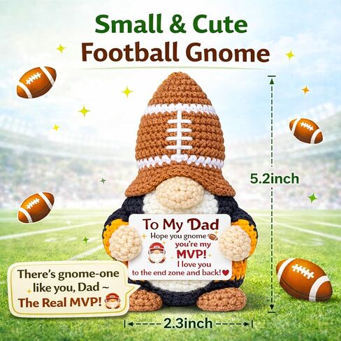MUTUALUS Dad Gifts for Fathers Day - Funny Cute Handmade Crochet Football Gnome Gift for Father Papa from Daughter Son, Father’s Day Birthday Easter Christmas Presents to My Dad You're My MVP in Kuwait