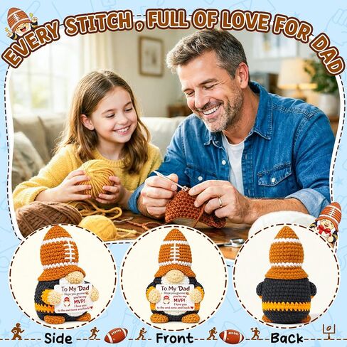 MUTUALUS Dad Gifts for Fathers Day - Funny Cute Handmade Crochet Football Gnome Gift for Father Papa from Daughter Son, Father’s Day Birthday Easter Christmas Presents to My Dad You're My MVP in Kuwait