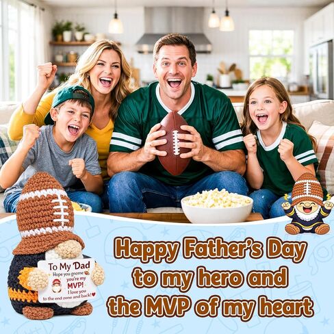 MUTUALUS Dad Gifts for Fathers Day - Funny Cute Handmade Crochet Football Gnome Gift for Father Papa from Daughter Son, Father’s Day Birthday Easter Christmas Presents to My Dad You're My MVP in Kuwait