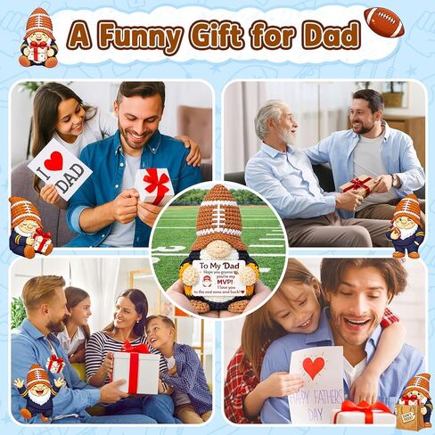 MUTUALUS Dad Gifts for Fathers Day - Funny Cute Handmade Crochet Football Gnome Gift for Father Papa from Daughter Son, Father’s Day Birthday Easter Christmas Presents to My Dad You're My MVP in Kuwait