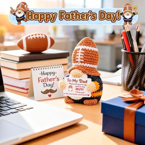 MUTUALUS Dad Gifts for Fathers Day - Funny Cute Handmade Crochet Football Gnome Gift for Father Papa from Daughter Son, Father’s Day Birthday Easter Christmas Presents to My Dad You're My MVP in Kuwait