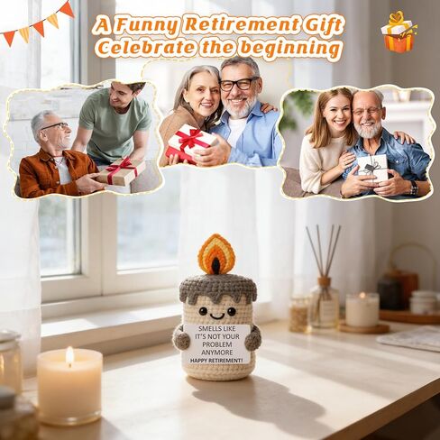 Retirement Gifts for Women Men 2026, Happy Retirement Going Away Farewell Gifts for Coworker Teacher Boss Nurse Retirees, Novelty Retired Presents for Her Him - Funny Crochet Candle Decor in Kuwait
