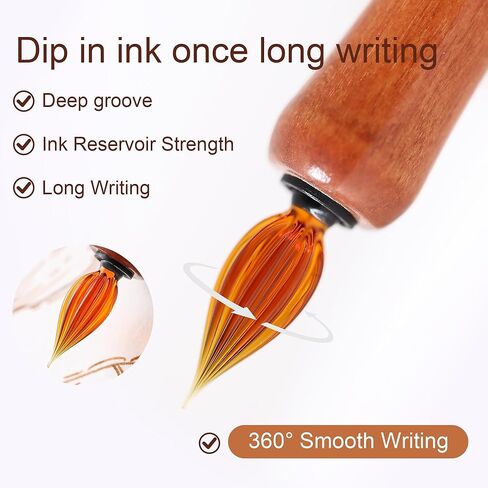 Wooden Handmade Glass Dip Pen Glass Calligraphy Pen for Writing Painting Signing Calligraphy in Kuwait