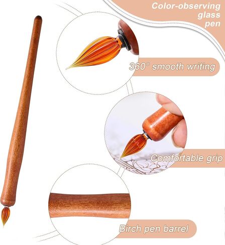 Wooden Handmade Glass Dip Pen Glass Calligraphy Pen for Writing Painting Signing Calligraphy in Kuwait
