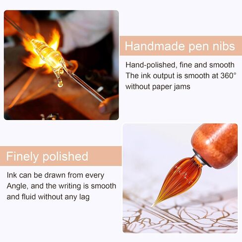 Wooden Handmade Glass Dip Pen Glass Calligraphy Pen for Writing Painting Signing Calligraphy in Kuwait