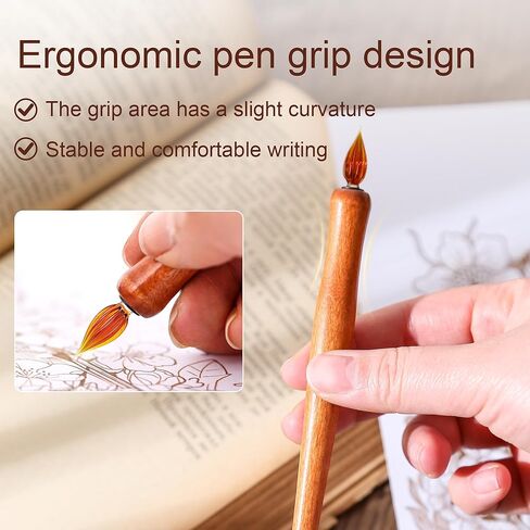 Wooden Handmade Glass Dip Pen Glass Calligraphy Pen for Writing Painting Signing Calligraphy in Kuwait