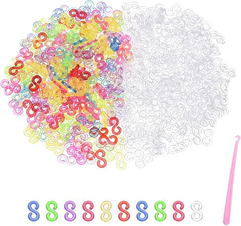 MECCANIXITY S Clips for Loom Bracelets, Rubber Band Bracelet Clip Clear Plastic Connectors Refills Kit with Pink Crochet Hook for Loom Bracelets Making DIY(Mixing Colors/White, Pack of 1000) in Saudi Arabia