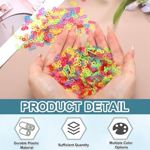 MECCANIXITY S Clips for Loom Bracelets, Rubber Band Bracelet Clip Clear Plastic Connectors Refills Kit with Pink Crochet Hook for Loom Bracelets Making DIY(Mixing Colors/White, Pack of 1000) in Saudi Arabia