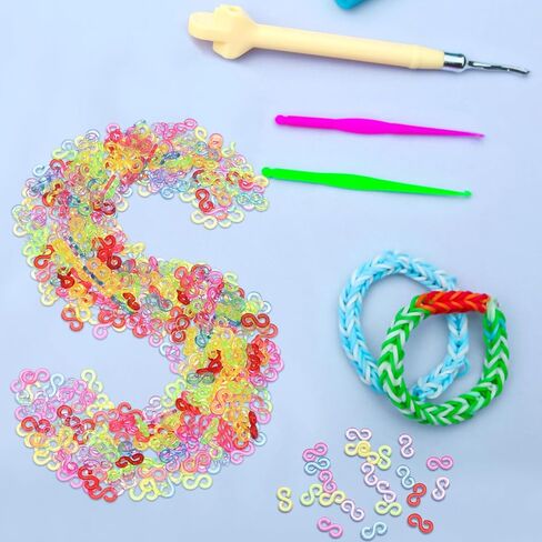 MECCANIXITY S Clips for Loom Bracelets, Rubber Band Bracelet Clip Clear Plastic Connectors Refills Kit with Pink Crochet Hook for Loom Bracelets Making DIY(Mixing Colors/White, Pack of 1000) in Saudi Arabia